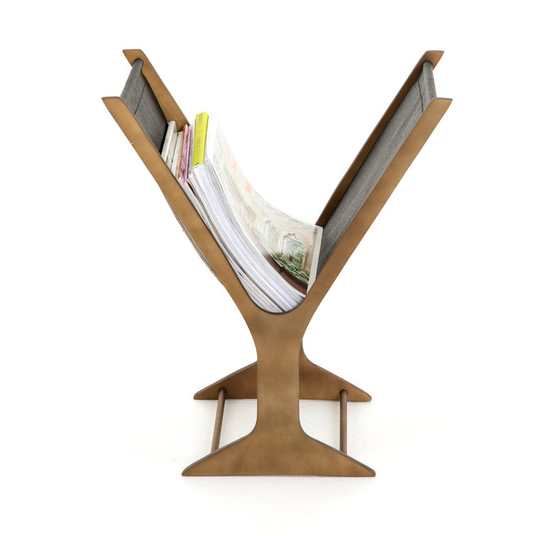 Rustic Brass and Black Faux Leather Magazine Rack