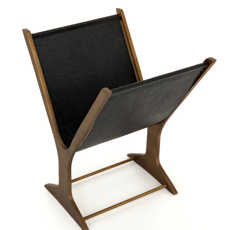 Rustic Brass and Black Faux Leather Magazine Rack