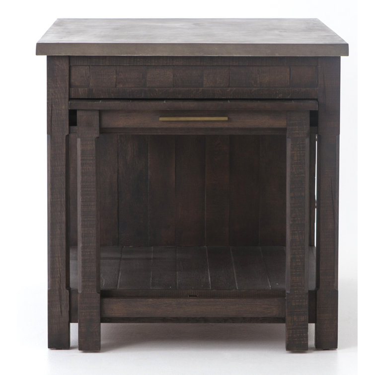 Acacia Wood Brown Rectangular Kitchen Island with Concrete Top