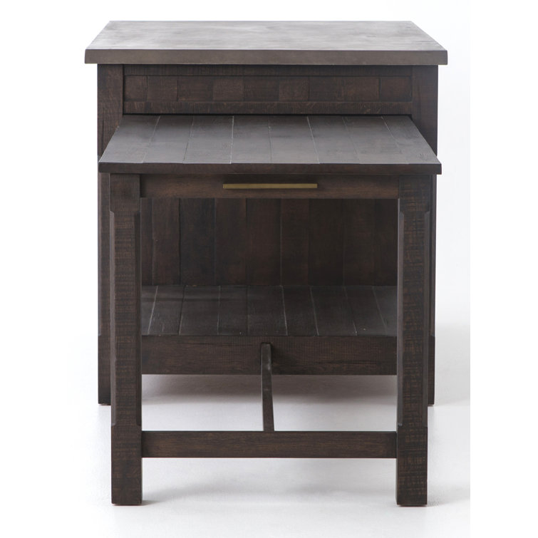 Acacia Wood Brown Rectangular Kitchen Island with Concrete Top