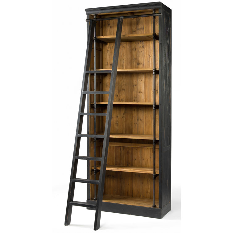 Black and Brown Industrial Bookcase with Ladder