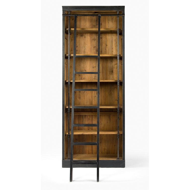 Black and Brown Industrial Bookcase with Ladder
