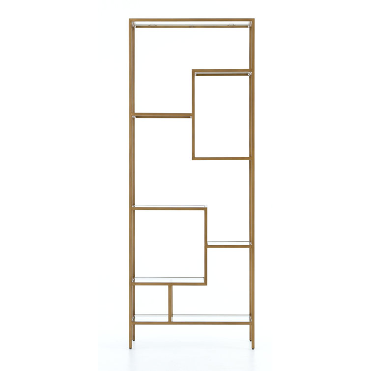 Helena Antique Brass 102'' Industrial Glass Bookcase