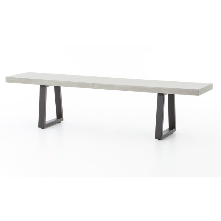 Gray Lava Stone Top Indoor/Outdoor Dining Bench with Iron Legs