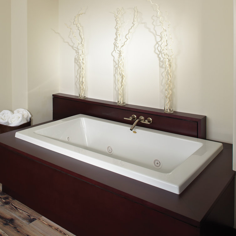 Sia White Acrylic Rectangular Drop-In Bathtub with Jets