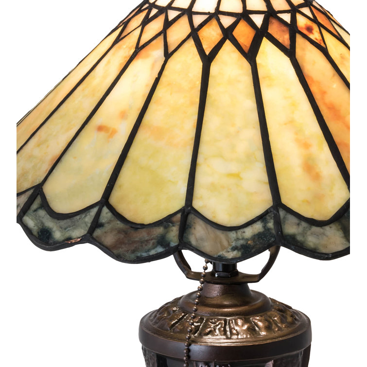 17" Mahogany Bronze and Green Stained Glass Table Lamp
