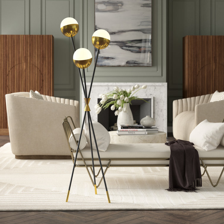 Caracas 3-Light Tripod Floor Lamp in Black and Brass