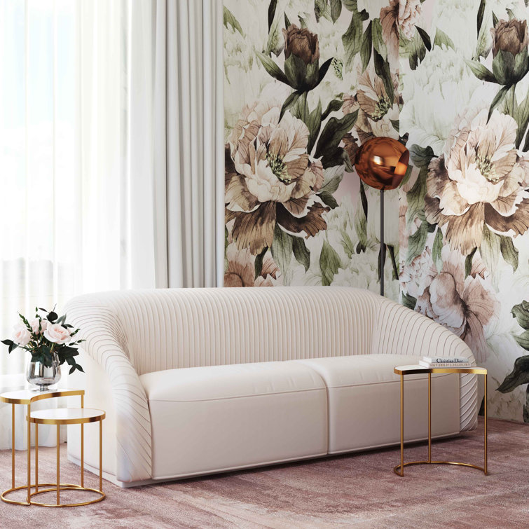 Beige Velvet Rolled Arm Contemporary Sofa