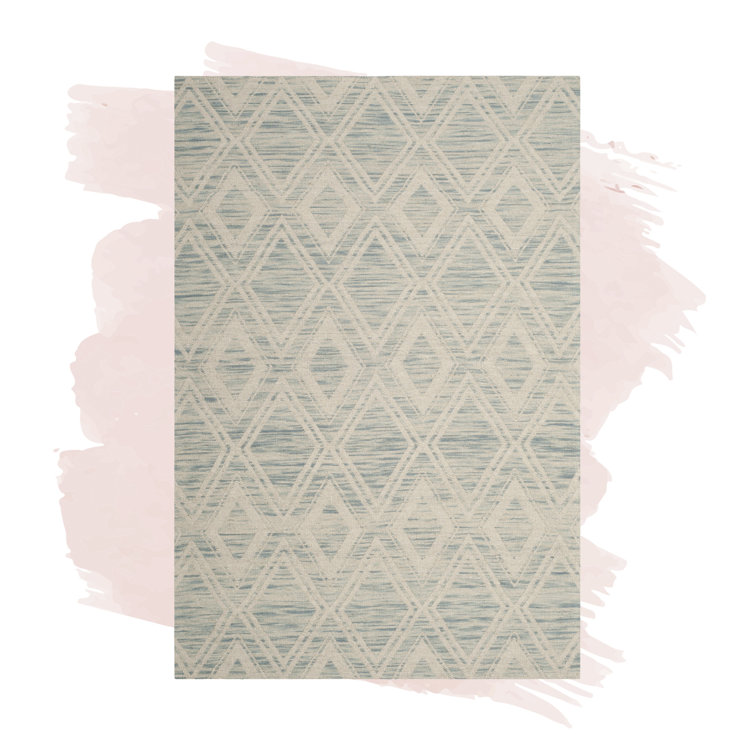 Light Blue and Ivory Geometric Wool 4' x 6' Area Rug