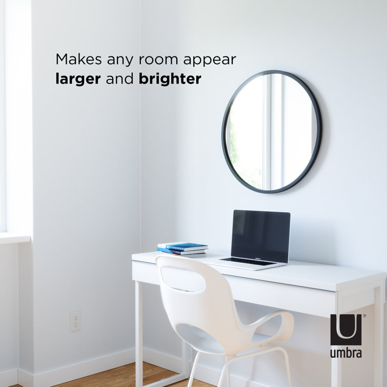 Round White Wood Wall Mirror with Rubber Frame