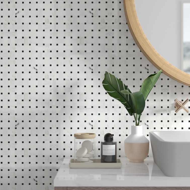 Arabescato Carrara White Marble Basketweave Mosaic Tile Sheet
