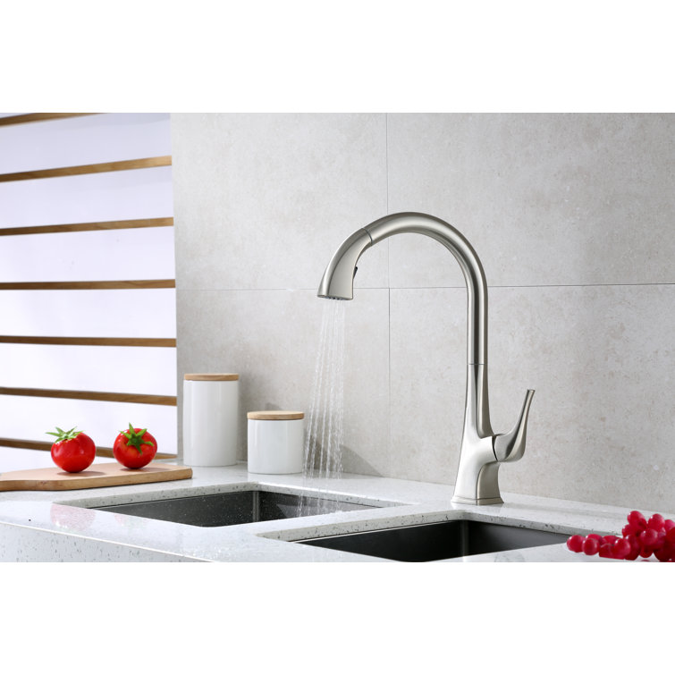 Brushed Nickel High-Arc Single Handle Kitchen Faucet with Pull-out Spray