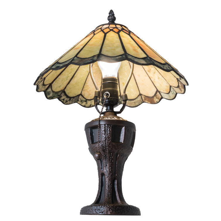 17" Mahogany Bronze and Green Stained Glass Table Lamp