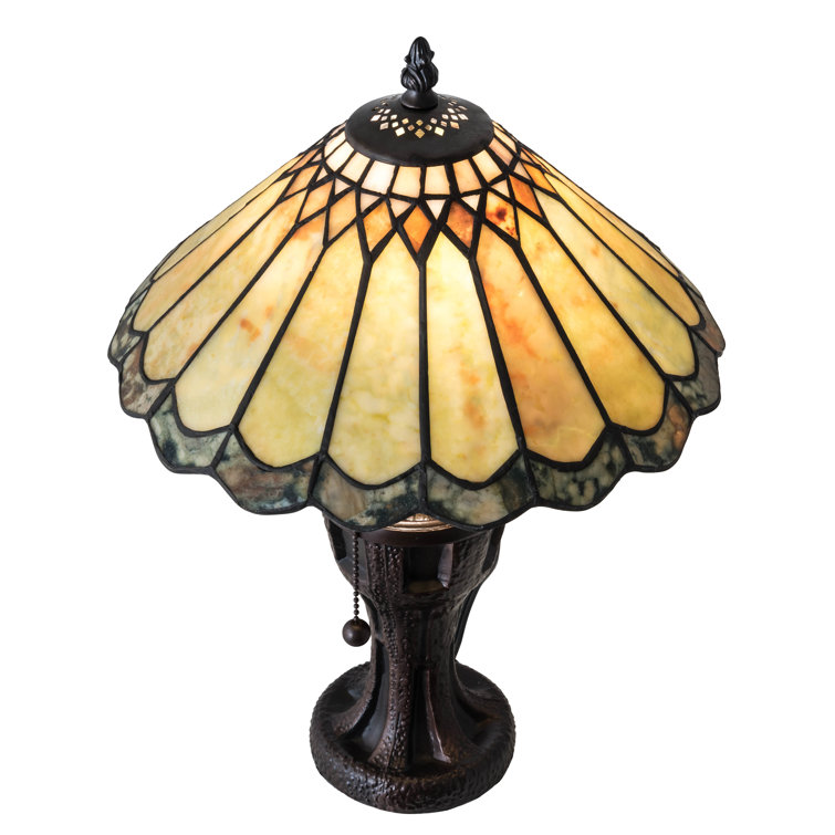 17" Mahogany Bronze and Green Stained Glass Table Lamp