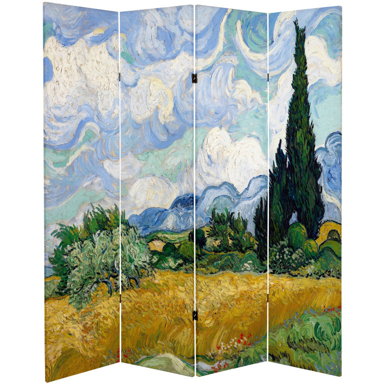 Van Gogh Almond Blossoms and Wheat Field Folding Screen, 3 ft, Multicolor Canvas