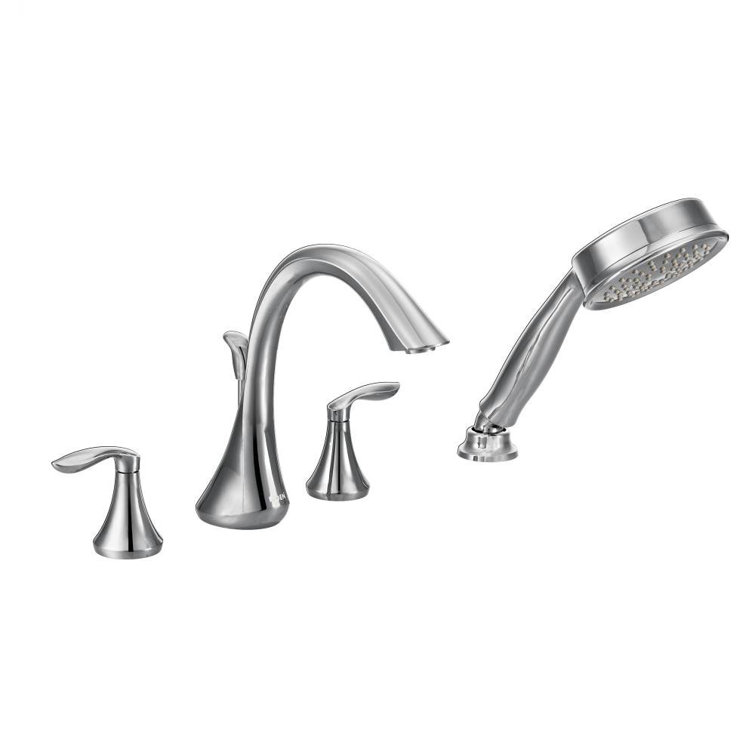 Chrome Transitional Deck Mounted Widespread Faucet with Handshower