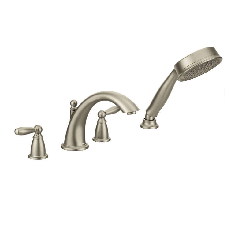 Brushed Nickel Double Handle Deck Mounted Roman Tub Faucet with Handshower