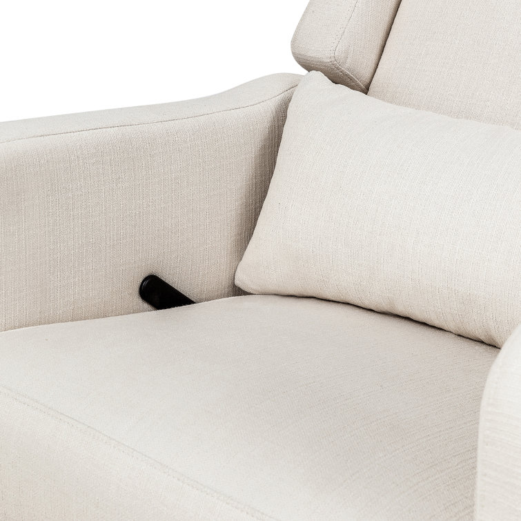 Beige Handcrafted Swivel Recliner with Wood Base