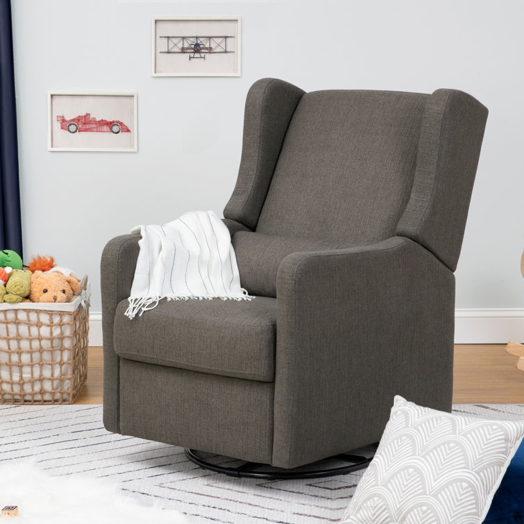 Navy Performance Linen 32" Swivel Recliner with Wood Accents