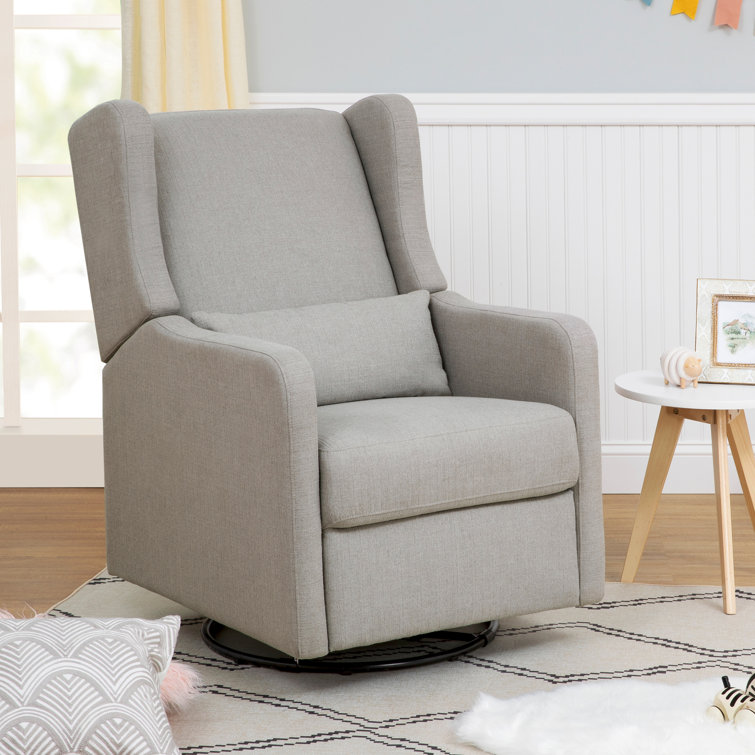 Arlo Performance Grey Linen Wood Swivel Recliner