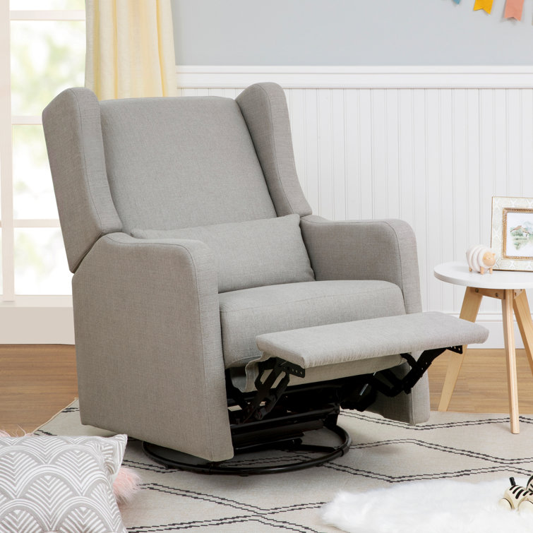 Navy Performance Linen 32" Swivel Recliner with Wood Accents