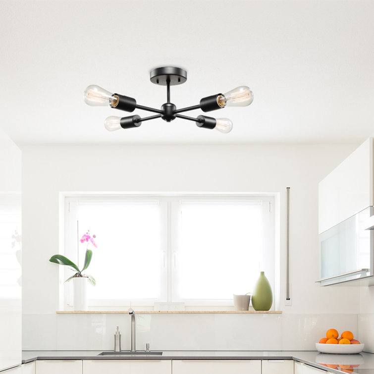 Matte Black Brass LED Sputnik Flush Mount Ceiling Light