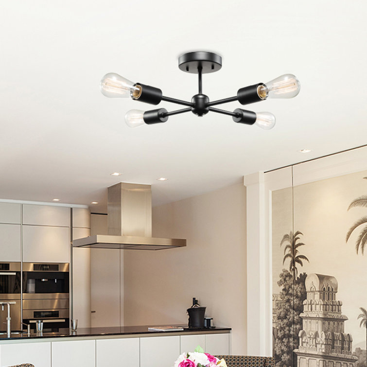 Matte Black Brass LED Sputnik Flush Mount Ceiling Light