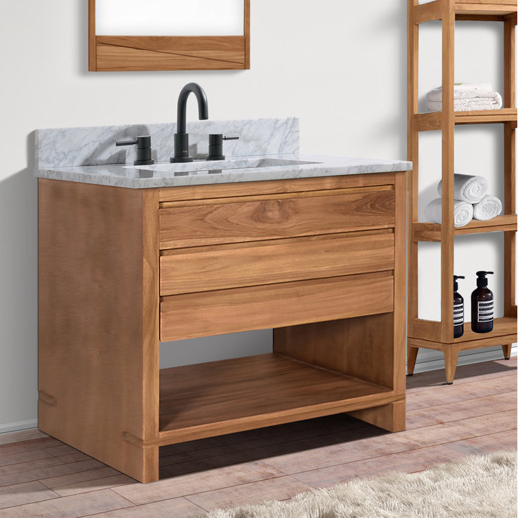 Teak 30'' Free Standing Solid Wood Single Vanity Base