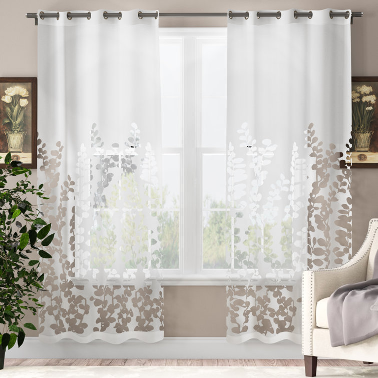 Wilshire White Sheer Burnout Leaf Pattern Curtain Panels