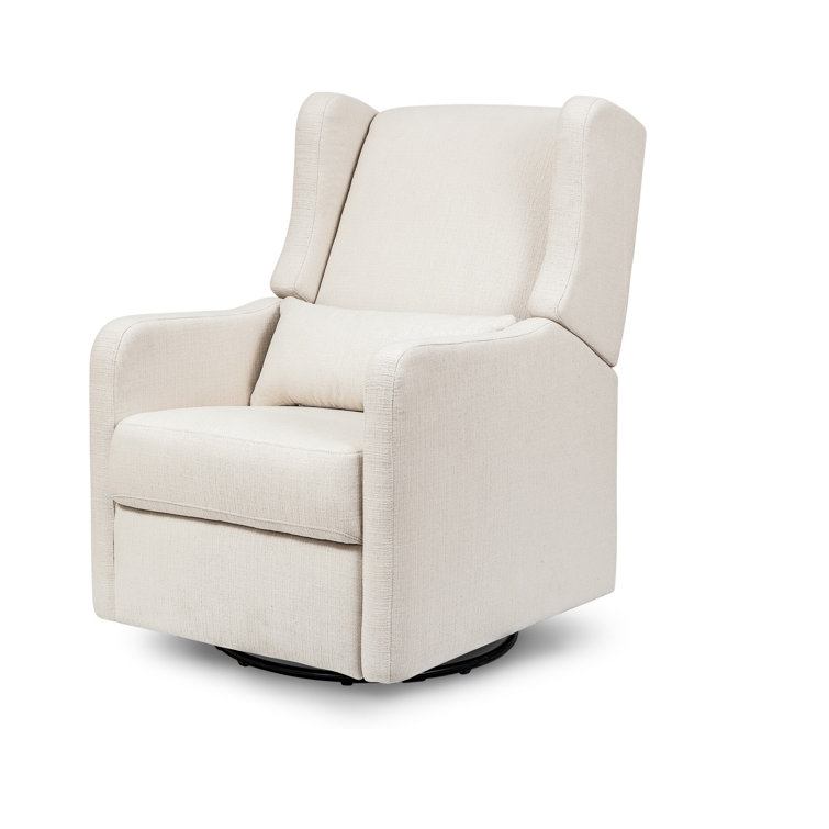 Beige Handcrafted Swivel Recliner with Wood Base