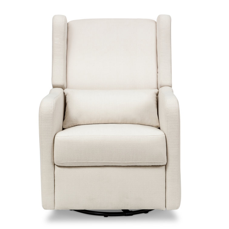 Beige Handcrafted Swivel Recliner with Wood Base