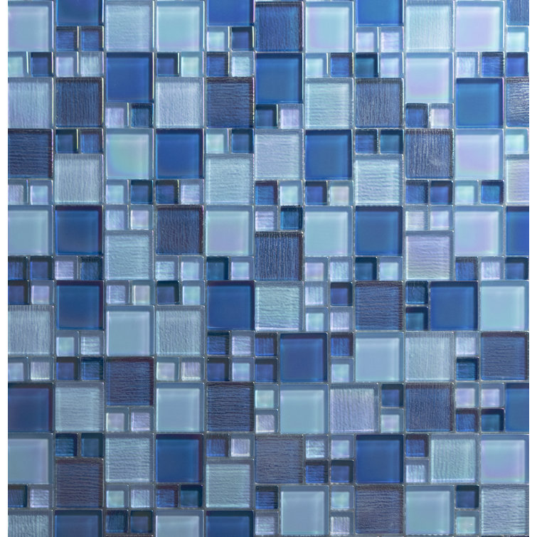 Lake Blue Iridescent Glass Mosaic Wall Tile Sheet