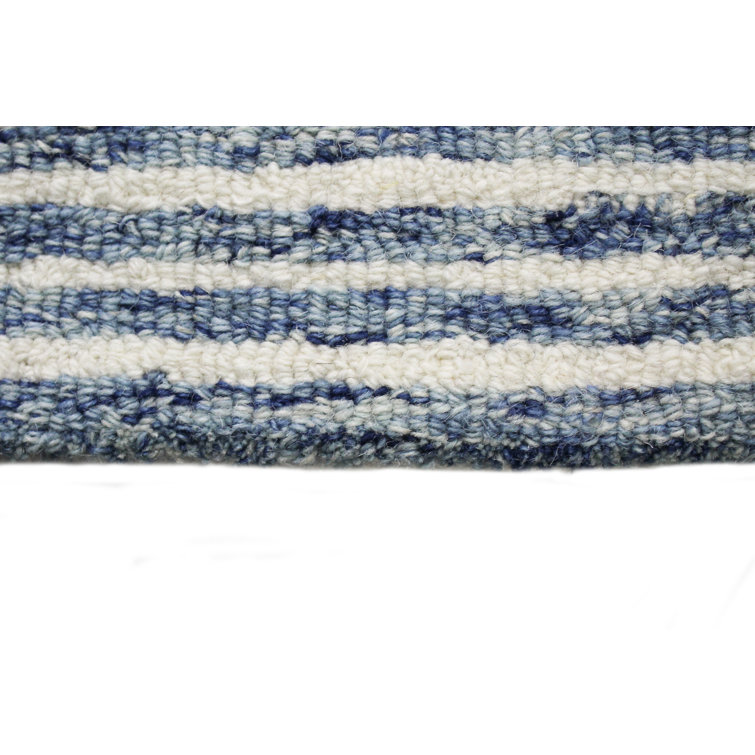 Handmade Tufted Denim Wool Geometric Runner Rug