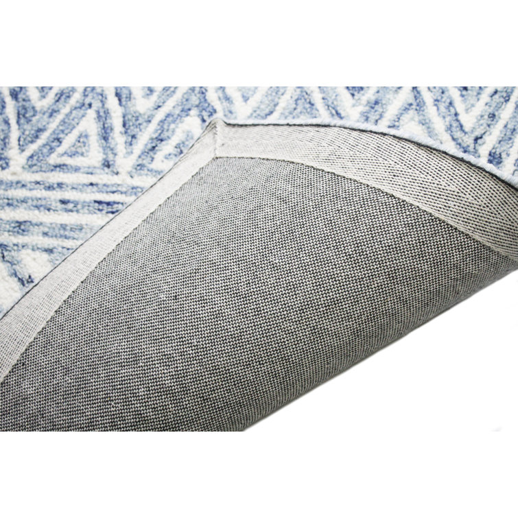 Handmade Tufted Denim Wool Geometric Runner Rug