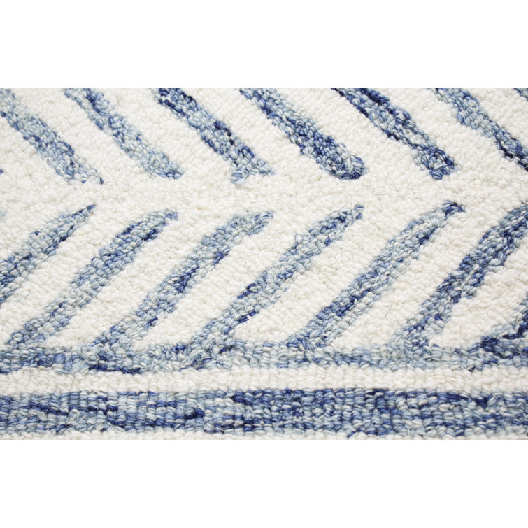 Handmade Tufted Denim Wool Geometric Runner Rug