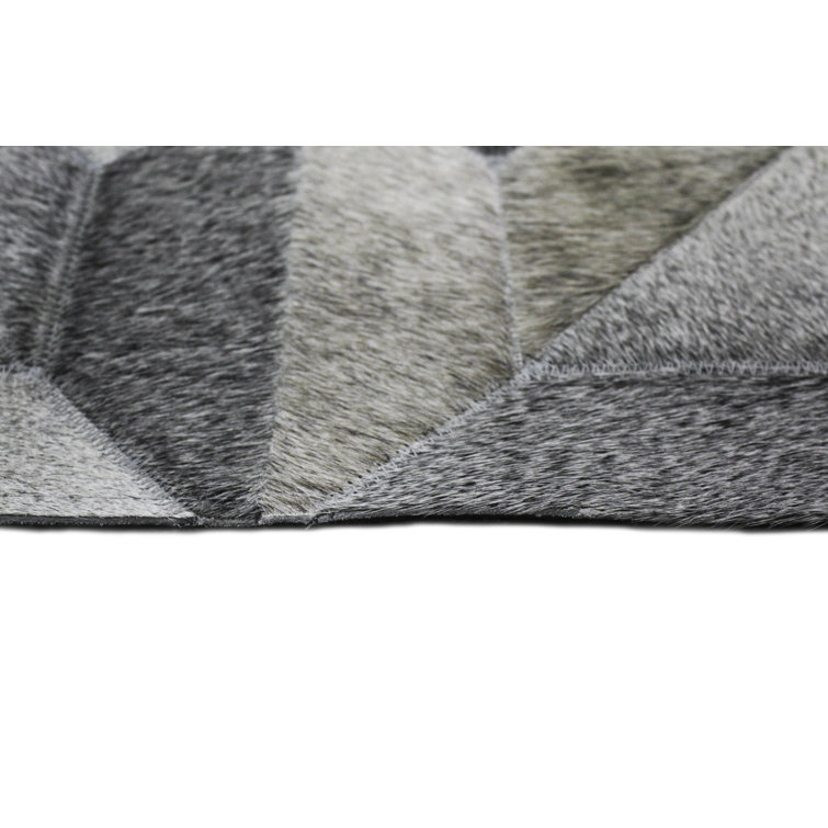 Handmade Gray Geometric Cowhide Runner Rug 2'6" x 8'