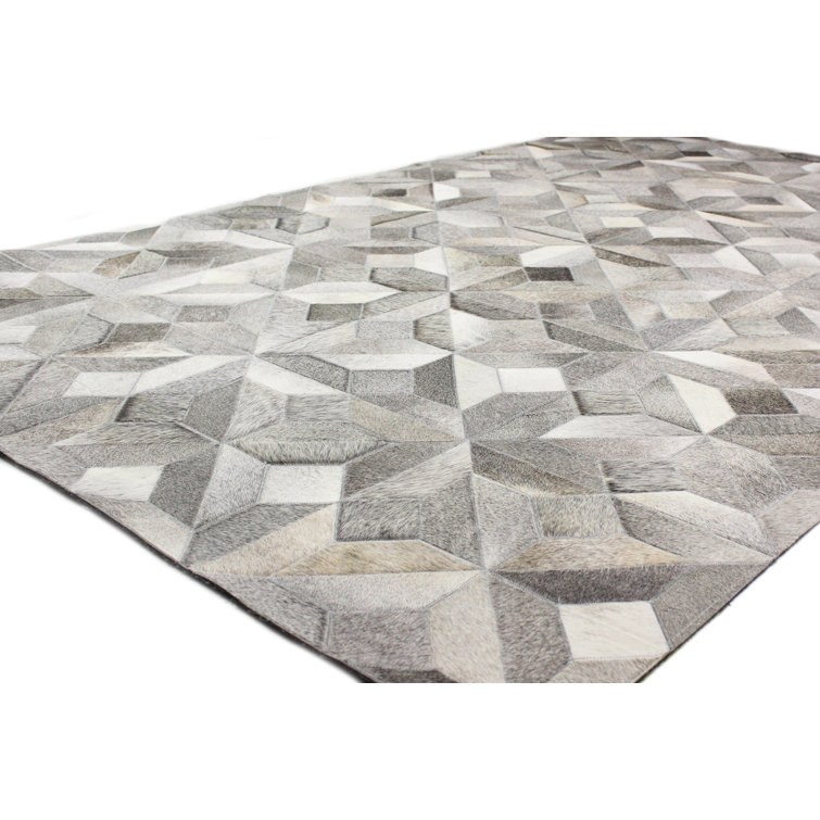 Handmade Geometric Gray Cowhide Rectangular Area Rug 8' x 10'