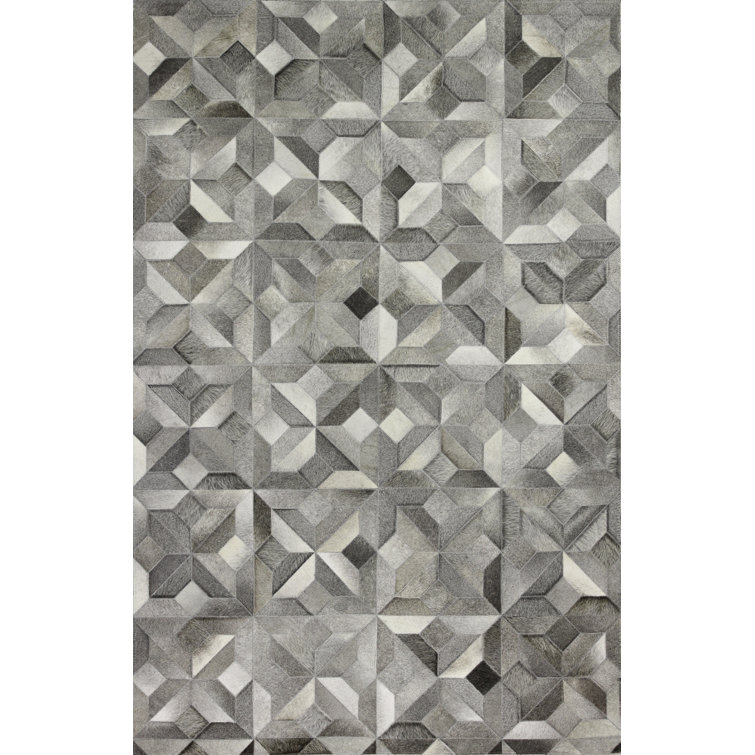 Handmade Gray Geometric Cowhide Runner Rug 2'6" x 8'