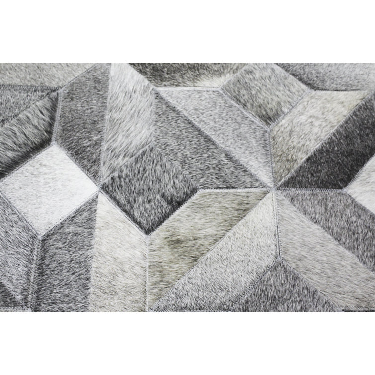 Handmade Gray Geometric Cowhide Runner Rug 2'6" x 8'