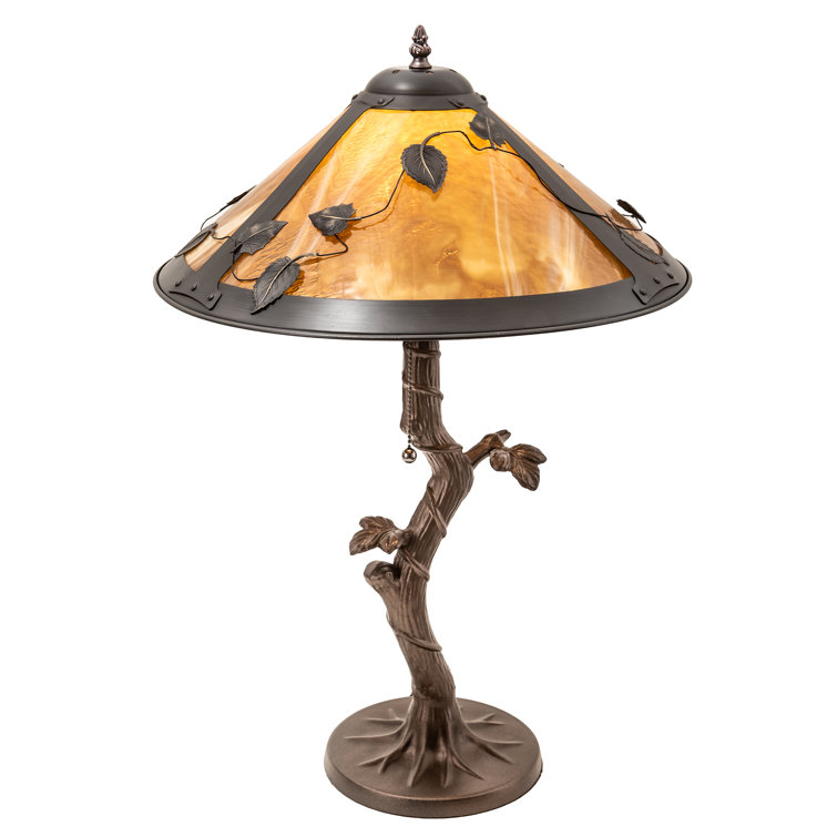 Coral Sunflower Stained Glass 25.5" Table Lamp with Bronze Base