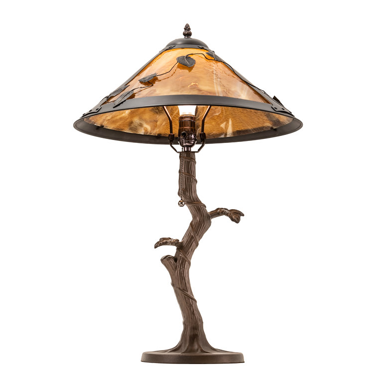 Coral Sunflower Stained Glass 25.5" Table Lamp with Bronze Base