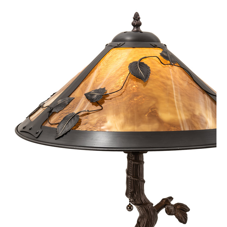 Coral Sunflower Stained Glass 25.5" Table Lamp with Bronze Base