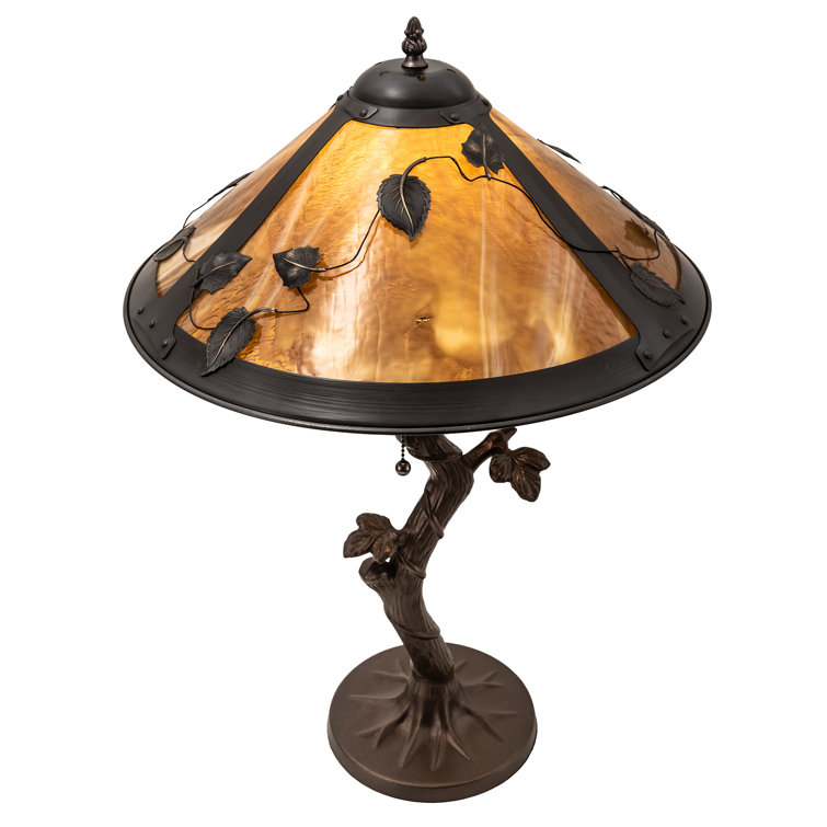 Coral Sunflower Stained Glass 25.5" Table Lamp with Bronze Base