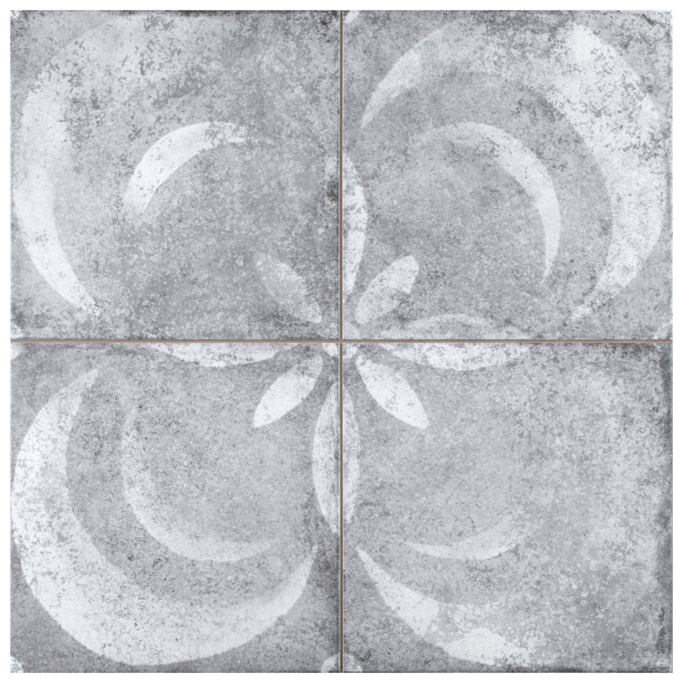 Vendome 18" Gray and White Porcelain Vintage Tile