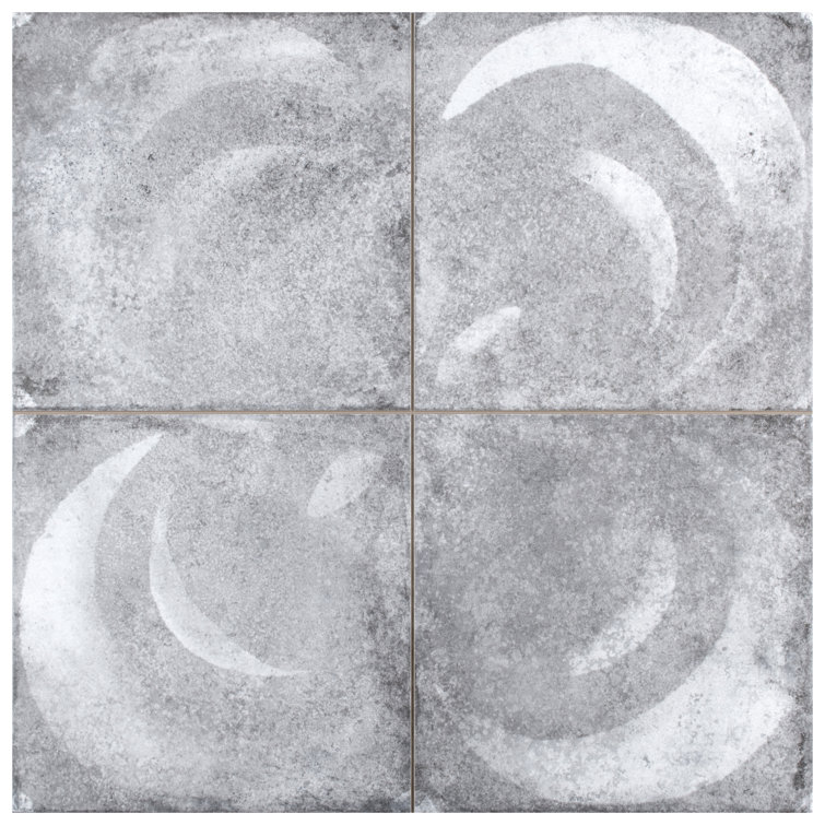 Vendome 18" Gray and White Porcelain Vintage Tile