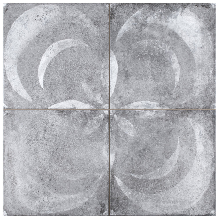 Vendome 18" Gray and White Porcelain Vintage Tile