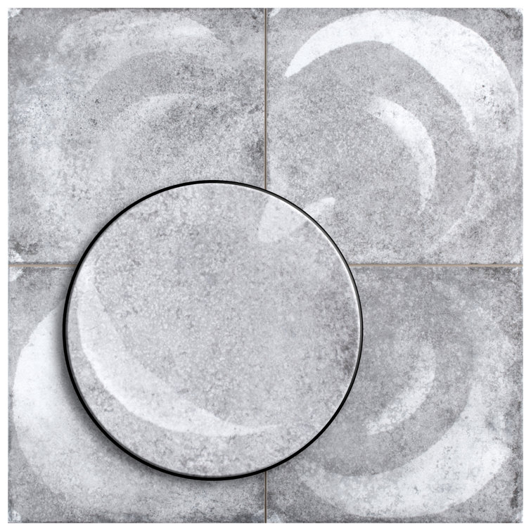 Vendome 18" Gray and White Porcelain Vintage Tile