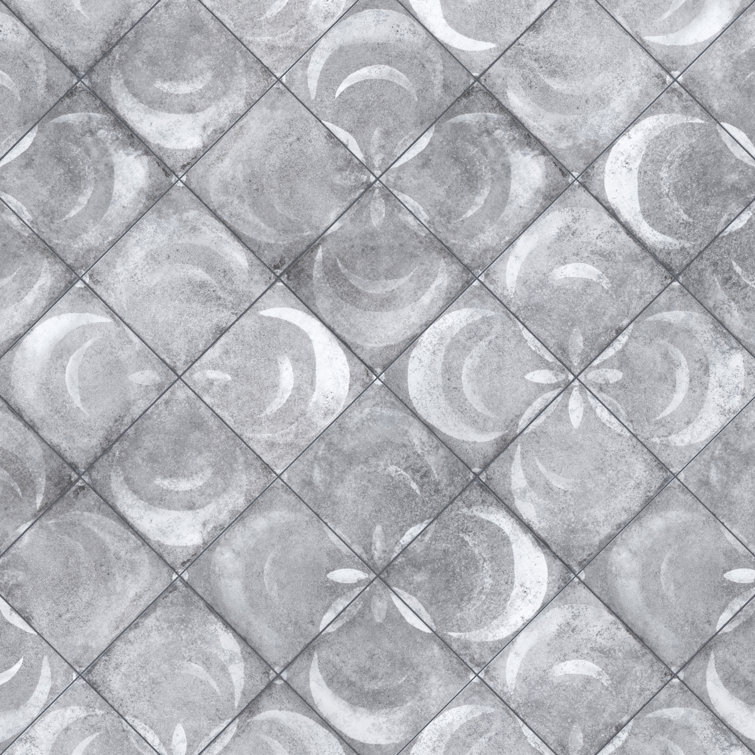 Vendome 18" Gray and White Porcelain Vintage Tile