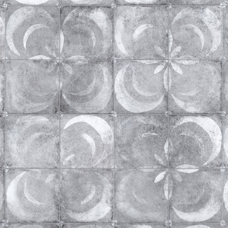 Vendome 18" Gray and White Porcelain Vintage Tile
