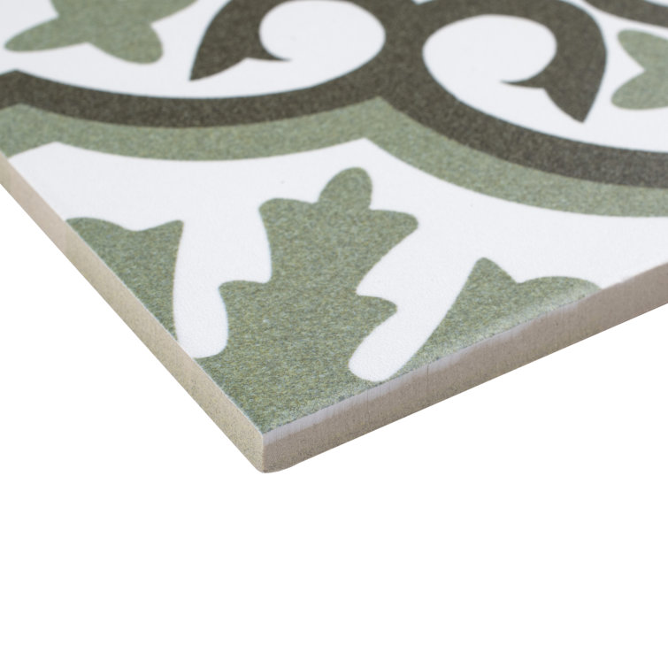 Berkeley 18" x 18" Green and White Porcelain Wall & Floor Tile